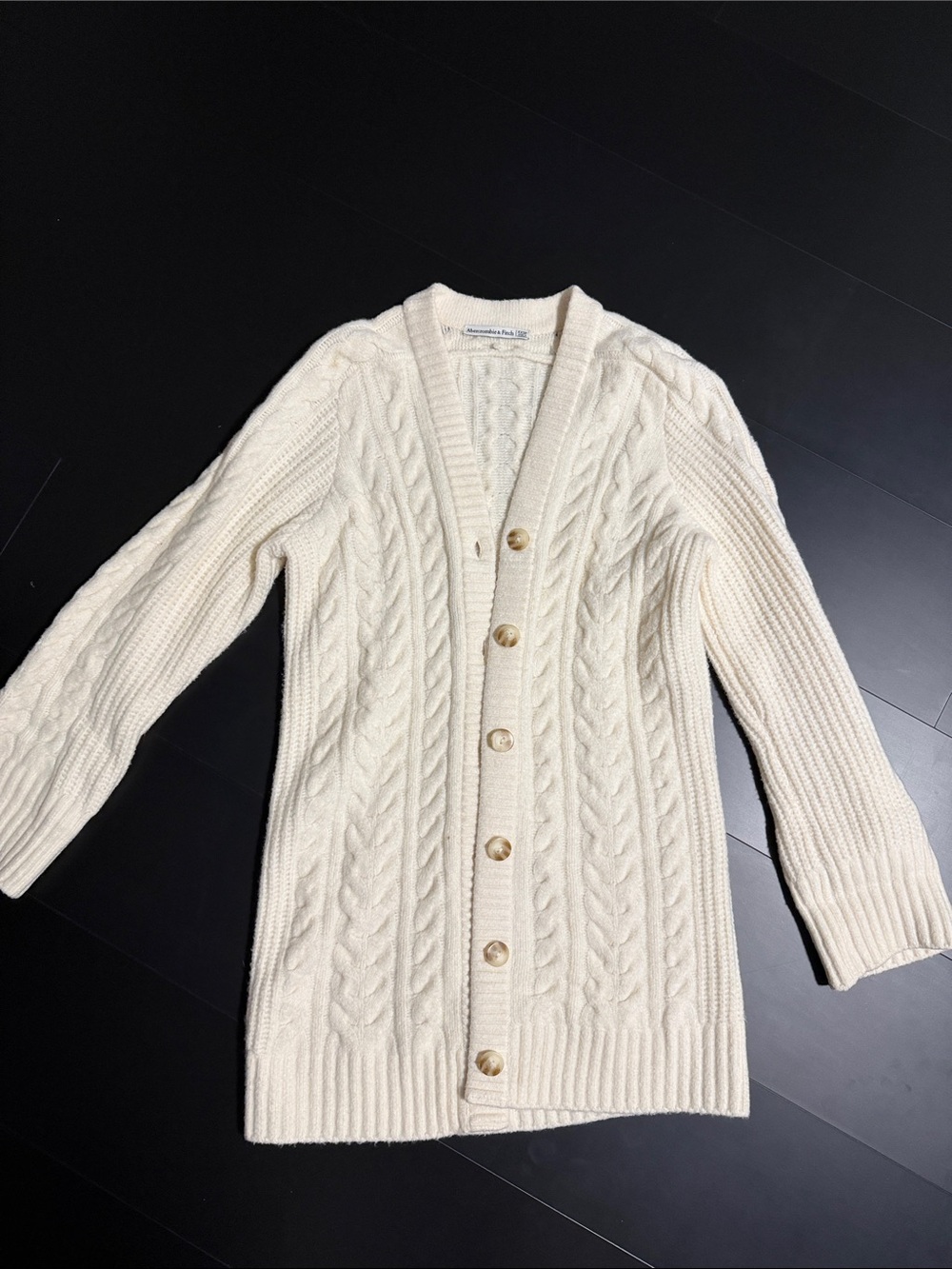 Cable-Knit Cream Button-Front Cardigan Sweater
